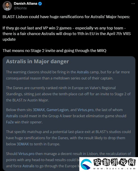 岌岌可危！Astralis或無緣BLAST.tv奧斯汀Major直邀